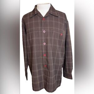 Alberto Celini Brown Plaid Long-Sleeved Button-Down Shirt- 2XL